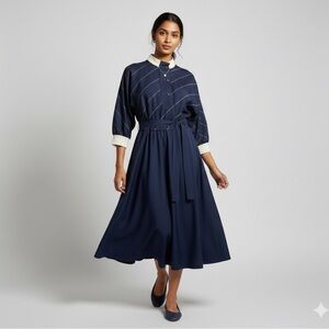 Vintage Dieter Gerhard  Navy and Cream Dress